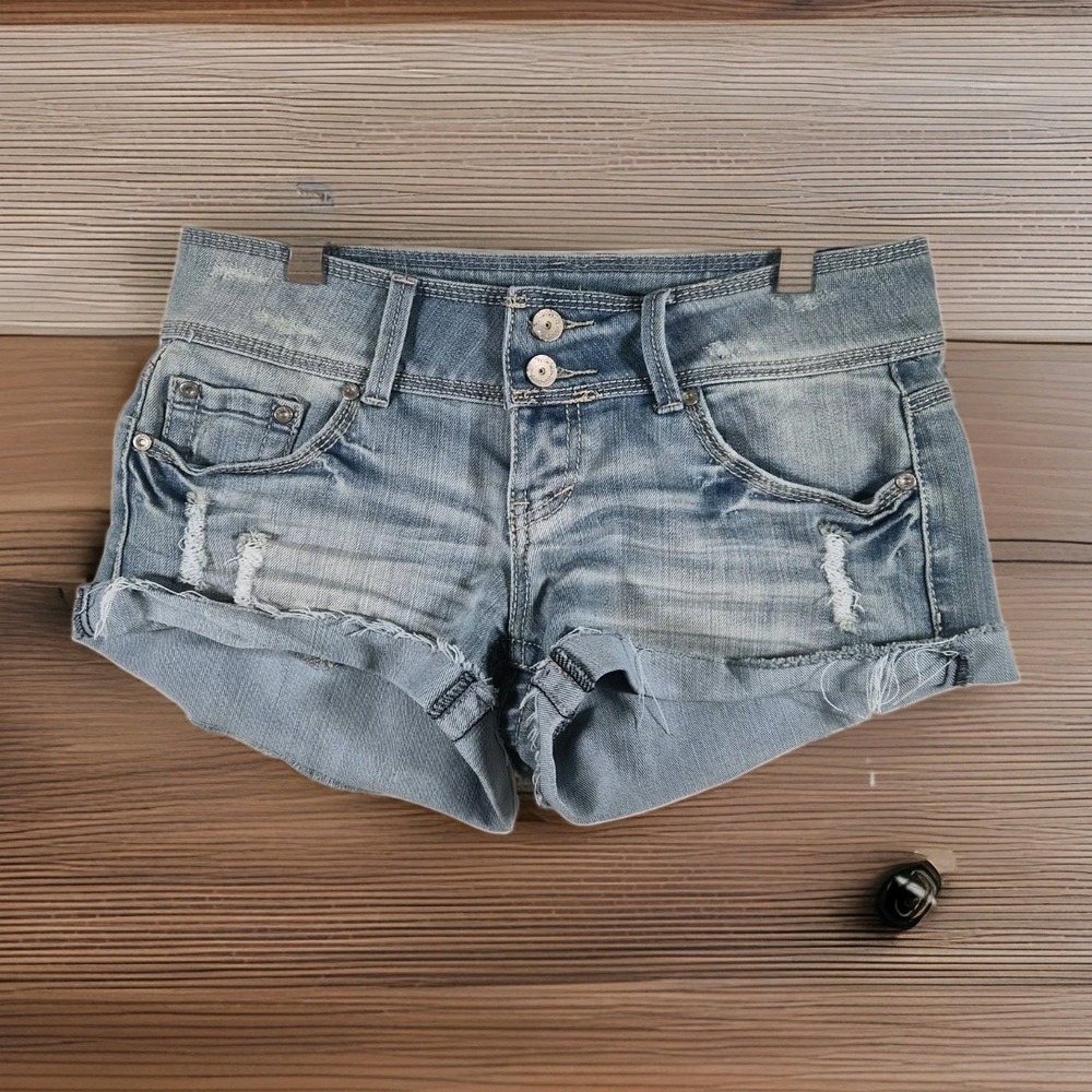 Y2k Low Rise Almost Famous Women's Size 9 Distressed Denim Cutoff Shorts